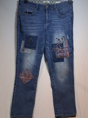 Vintage America Blue Patchwork Straight Leg Jeans